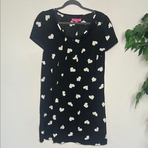 Betsy Johnson Black Dress with White Heart Pattern
